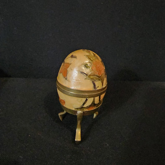 Vintage Enameled Cloisonne Solid Brass Egg On Stand