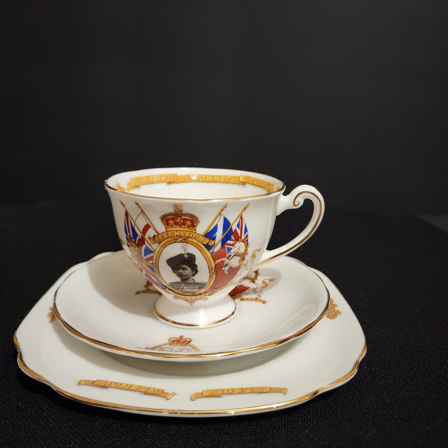 Queen Elizabeth Coronation Teacup, Saucer and Plate June 2, 1953