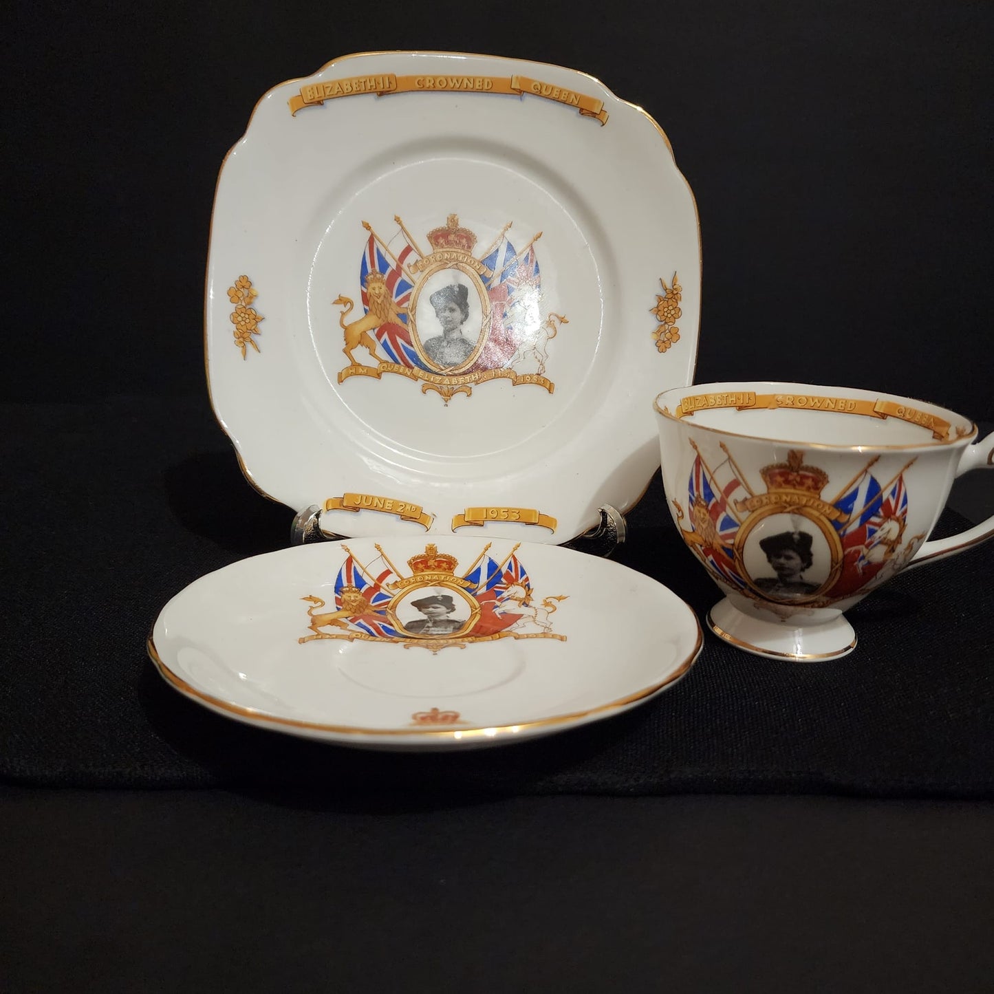 Queen Elizabeth Coronation Teacup, Saucer and Plate June 2, 1953