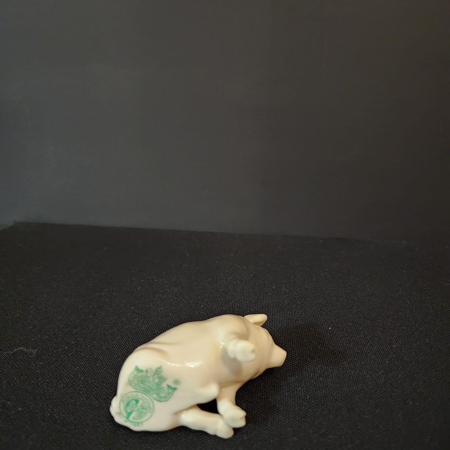 Belleek Ireland 6TH/3RD Green Hallmark Porcelain Setting Glazed Pig Figurine