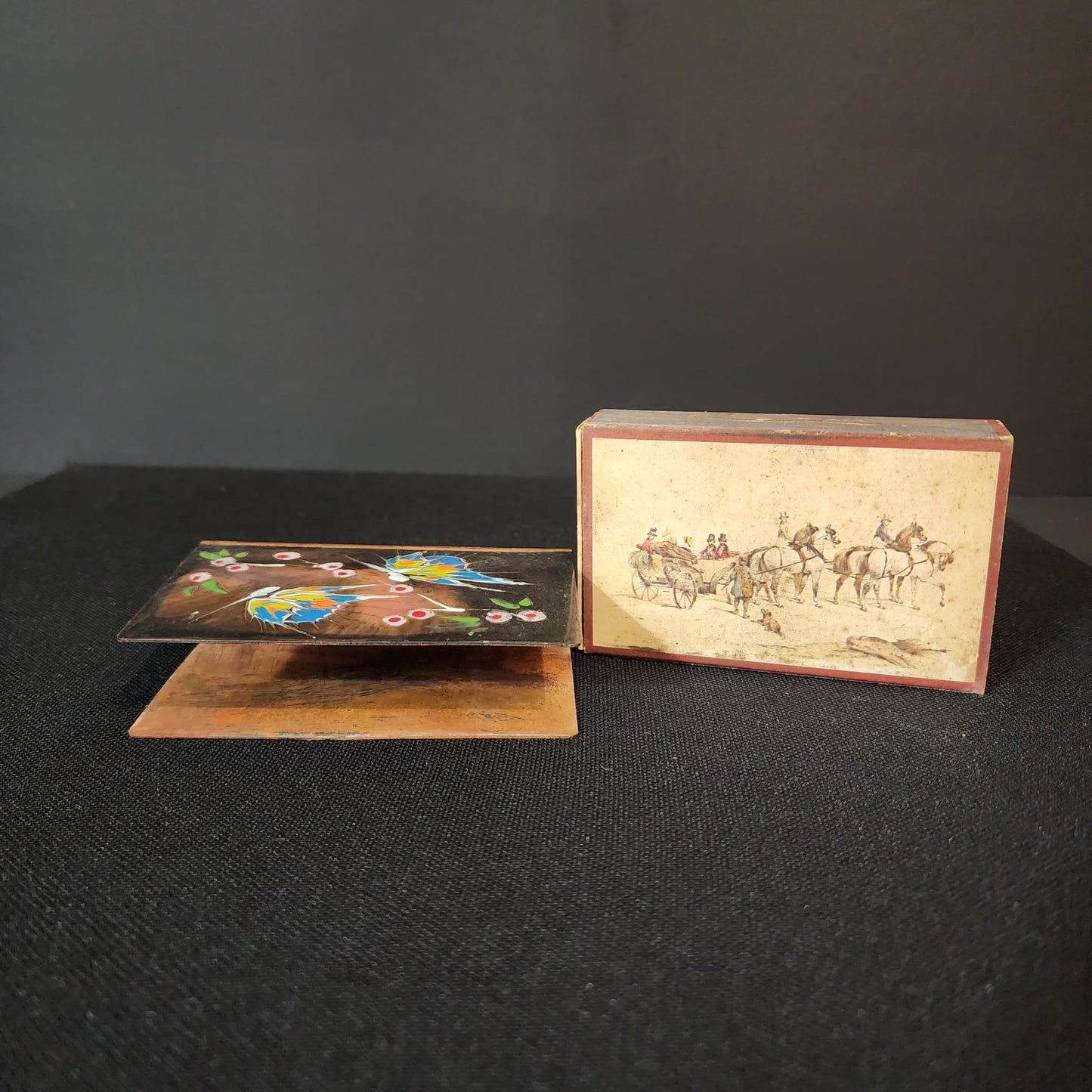 Vintage Enameled Copper Design Match Box Holder