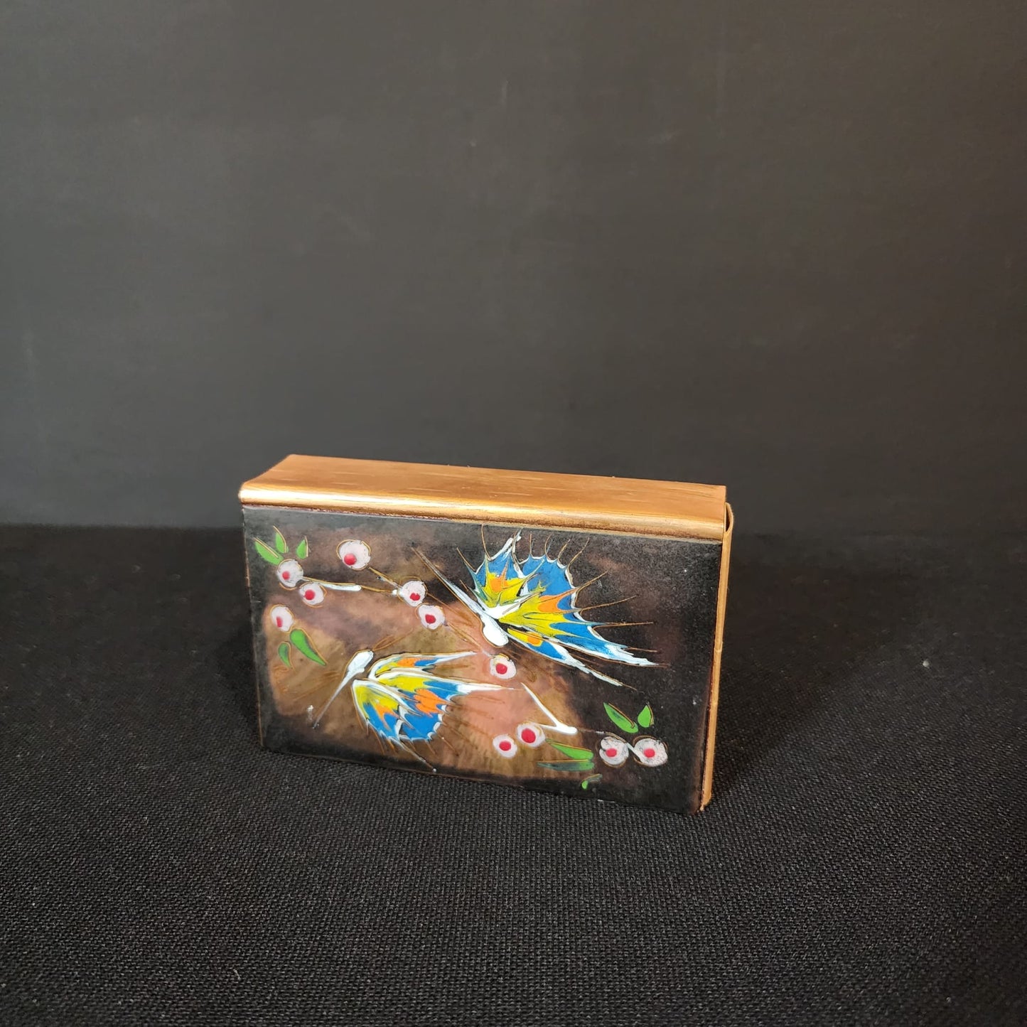 Vintage Enameled Copper Design Match Box Holder